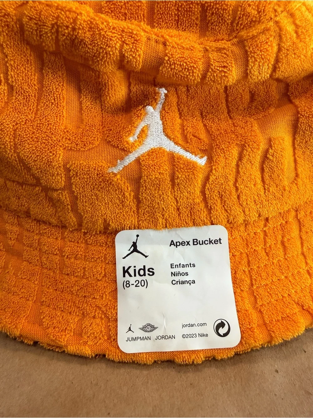 Jordan Kids Orange Terry Bucket Hat with White Jumpman